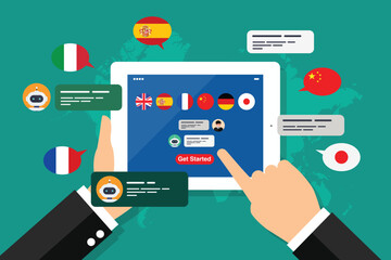 Learning of different foreign languages through the tablet in the hand
