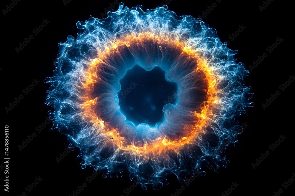 Poster abstract glowing marine microbe isolated black background circular light pattern representing natura