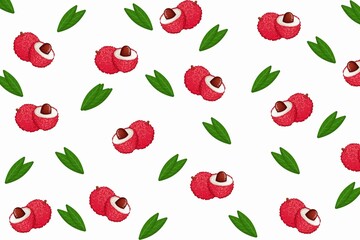 Seamless pattern background. Fruit pattern seamless set on white background. Raspberry and leaves isolated