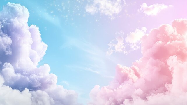 Dreamy Gradient Sky with Pastel Pink and Blue Clouds and Stars dreamy pastel sky clouds pink blue ai