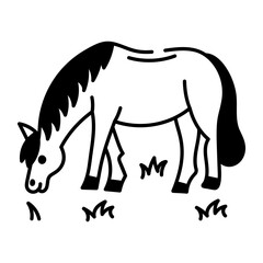 Drawing style icon of farm horse grazing 
