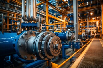Industrial Facility Close up of Pipes Valves and Complex Machinery in a Modern Plant