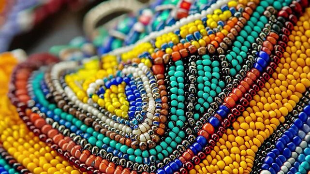 Closeup view of colorful beaded jewelry showcases intricate designs and craftsmanship from local artisans, Closeup of colorful beaded jewelry with intricate design