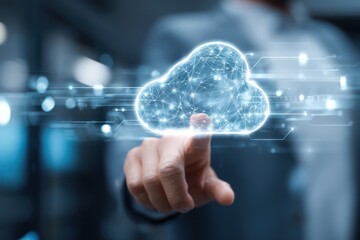 Fototapeta premium Integrating AI and cloud technology solutions to streamline business data management and operations.