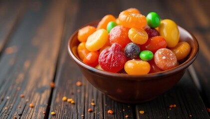 A colorful assortment of Halloween candies in a bowl, ready for trick-or-treaters , treats, fall, autumn