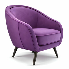 modern rounded armchair with plush cushioning in vibrant sofa, isolated on white background