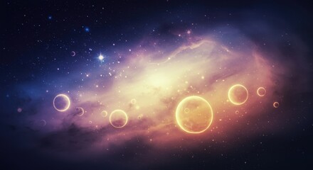 Fototapeta premium Cosmic planets align in vibrant nebula. Deep space cosmic journey, truly cosmic