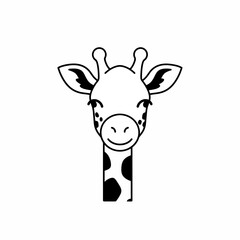 Minimalist Giraffe Head - Black and White Illustration