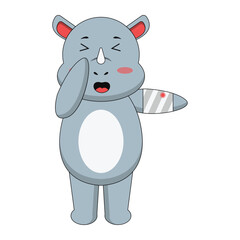 Cute Baby Rhino Cartoon Character. Isolated on White Background. Vector Illustration.