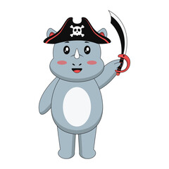 Cute Baby Rhino Cartoon Character. Isolated on White Background. Vector Illustration.