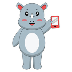 Cute Baby Rhino Cartoon Character. Isolated on White Background. Vector Illustration.