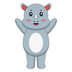 Cute Baby Rhino Cartoon Character. Isolated on White Background. Vector Illustration.