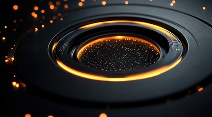 Abstract metallic circle, glowing inner ring, sparks
