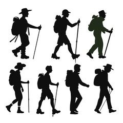Vector Design of Hikers in Various Walking Poses