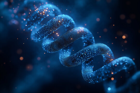 A blue spiral with a lot of dots and a few red dots