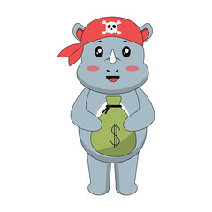 Cute Baby Rhino Cartoon Character. Isolated on White Background. Vector Illustration.