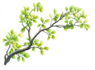 Obraz premium A delicate spring branch with fresh, light green leaves