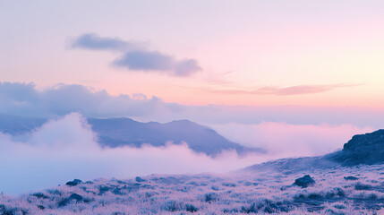 Obraz premium Pastel sky watercolor blend light violet pink and pale blue airy clouds and delicate brush texture dreamy mood. [Phantom Botanica] | Sigh Petals | airy brush. Illustration