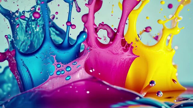 Bold splashes of colorful liquid creating dynamic patterns in water at a creative studio, 4k video Creativity Splash, ProRes 4444