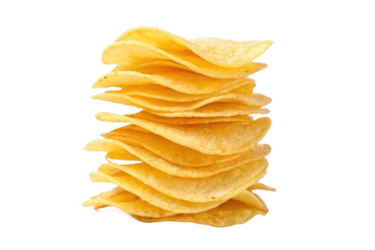 PNG Stack of crispy potato chips isolated on black background