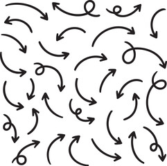 A collection of diverse, hand-drawn arrows in various curves and directions.