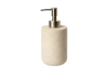 Obraz premium PNG Minimalist white soap dispenser with silver pump on black background