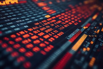 Financial data display with red and orange numbers showing market trends and analysis information.