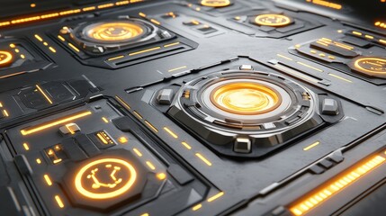 Futuristic Interface Design with Glowing Circuits and Circular Patterns