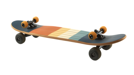 Isolated on white, professional street skateboard with , maple wood deck, and white polyurethane wheels, Street freestyle skateboard Cruiser skateboard for commuting Mini kids skateboard