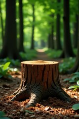 Sunlit Forest Stump in Earth-Toned Setting A Detailed View of Nature's Resilience