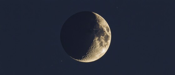 Waning Crescent Moon Phase in Dark Night Sky Telescopic View Detailed Surface Craters and Texture Celestial Body Astronomy Science Exploration Space Travel
