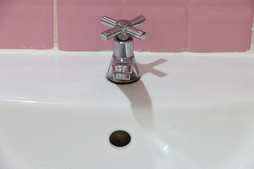 Porcelain sink in the bathroom, close up