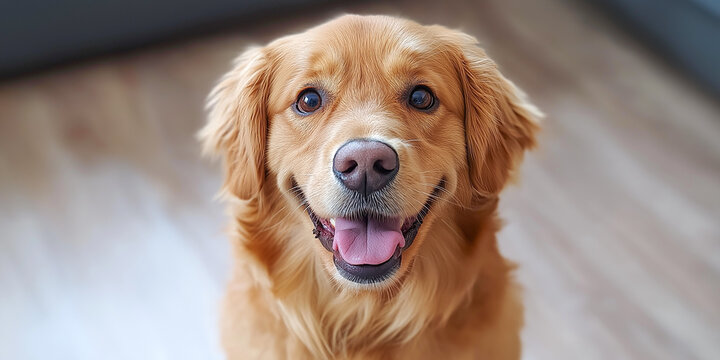 A happy golden retriever with its tongue out