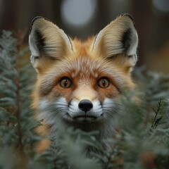 Fototapeta premium Red Fox in Green Bush