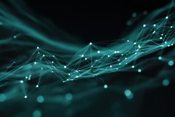 Futuristic data pathways visualized through teal dots forming an abstract network with advanced tools.