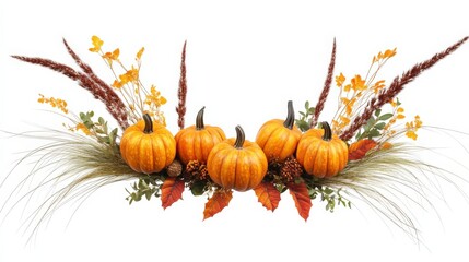 Obraz premium Autumn Harvest Decor with Bright Orange Pumpkins and Fall Foliage