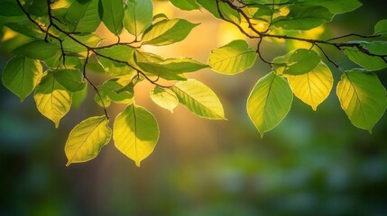 Obraz premium Golden Sunlight Filtering Through Lush Green Leaves