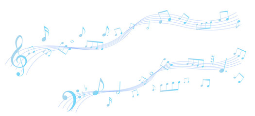爽やかな遠近感のある楽譜のフレームイラスト　五線譜　背景イラスト　音符、音楽記号のイラスト