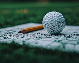 Golf ball on scorecard, green background