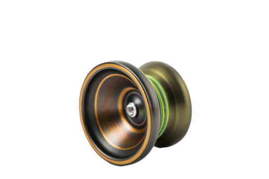 PNG Close-up of metal yoyo with green string on black background