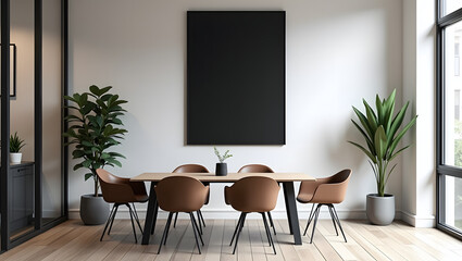 Modern Interior with Blank Black Canvas/Board - Art Mockup