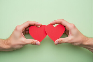 Fototapeta premium two hands holding a broken heart on a blue background
