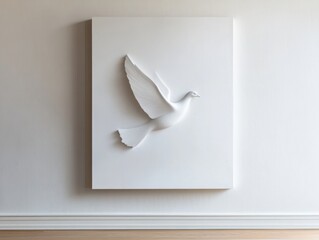 White Dove Sculpture on Wall Art Piece Minimalist Design Interior Decor Symbolic Peace