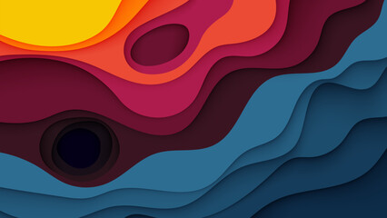 Colorful Abstract Papercut Layered Background with Vibrant 3D Waves