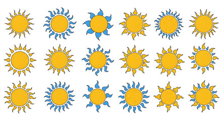 set of sun isolated on white background