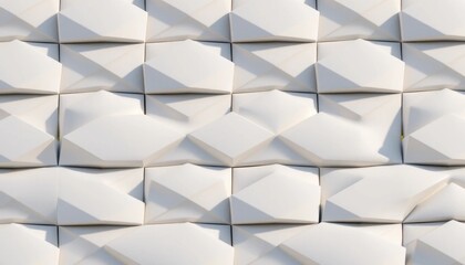 Polygonal facet white wall paneling creating geometric shadows in an elegant seamless design element for upscale architectural projects