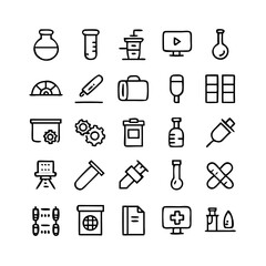Simple Set of Science Related Vector Line Icons. Contains such Icons as Biology, Astronomy, Physics, Science Test, Lab and more. Editable Stroke. 