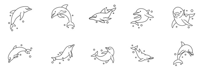 Dolphin Icon Set Multiple Style Collection. vector