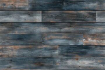 Obraz premium Rustic wood plank flooring. Horizontal weathered wood planks in a muted gray-blue and brown tone. A distressed, aged look
