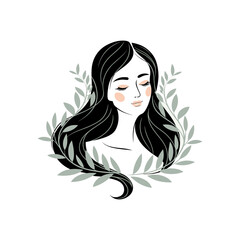 Botanical Woman Illustration with Natural Hair and Leaves